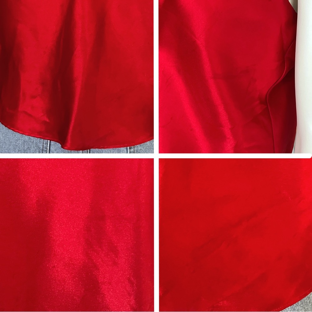 Y2K Red Satin Cami Top Flowers V Neck Lingerie M/L Fairycore Going Out FLAWED - Picture 8 of 8